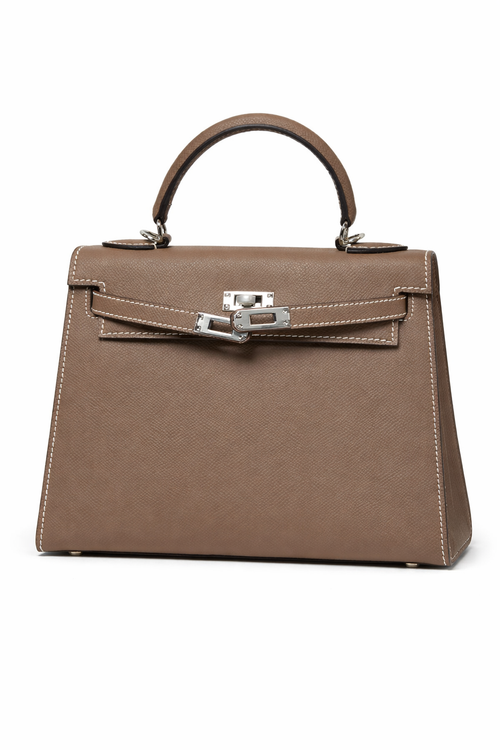 Дамска чанта Hermès Kelly Style Bag – Taupe Epsom Leather (Silver Hardware)