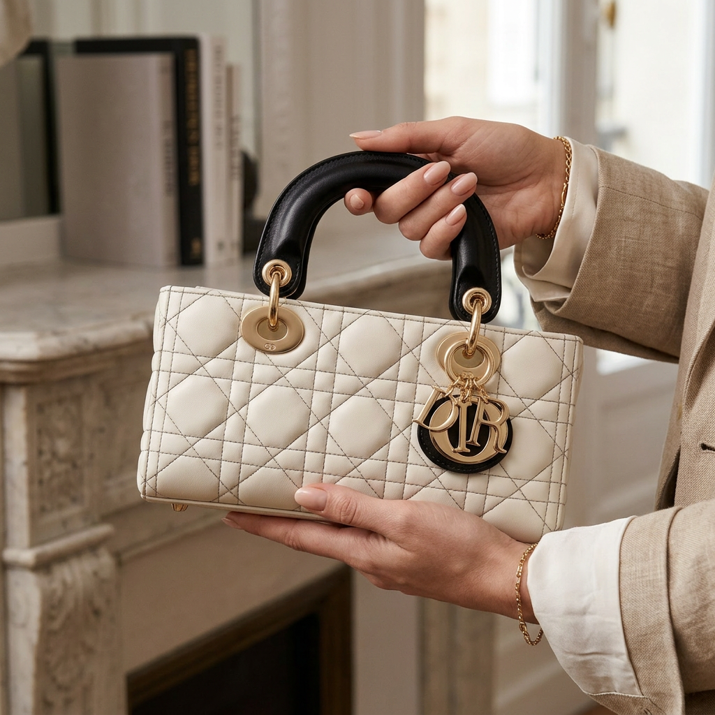 Дамска чанта Christian Dior – Lady Dior Mini Bag White &amp; Black