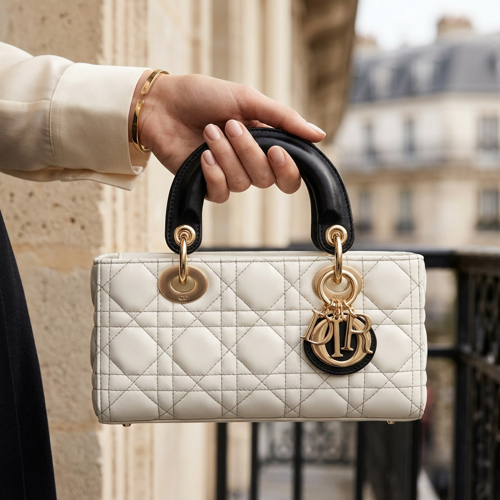Дамска чанта Christian Dior – Lady Dior Mini Bag White &amp; Black