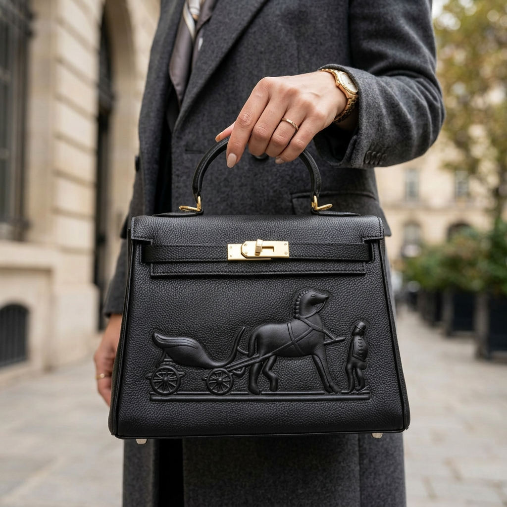 Dámska kabelka Hermès Birkin Style Bag – Koňaková Pštrosia Koža (Zlatý Kovový Doplnok)