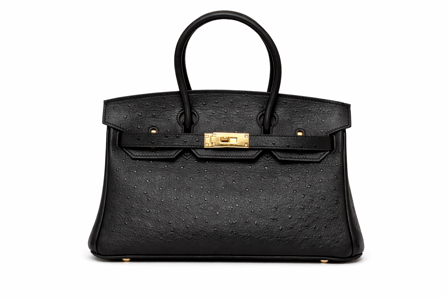 Дамска чанта Hermès Birkin Style Bag – Black Ostrich Leather (Gold Hardware)