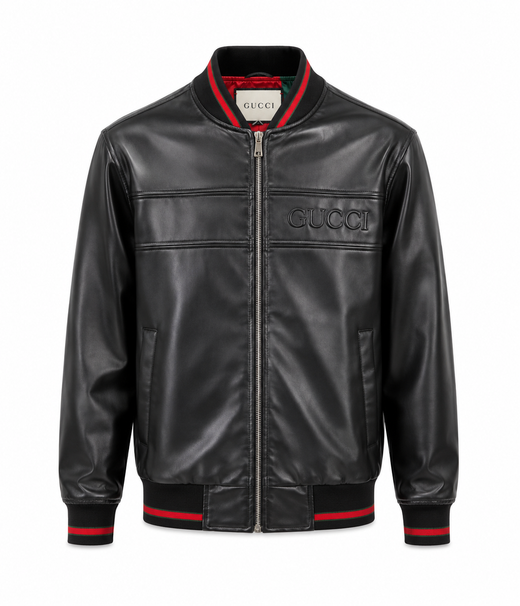Pánska kožená bunda Gucci typu bomber – čierna