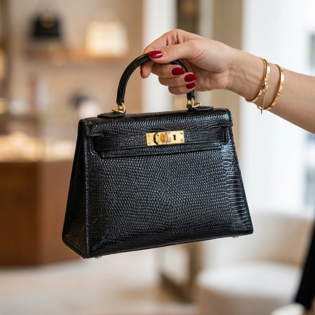 Дамска чанта Hermès – Kelly Bag Mini (Black Exotic Leather)
