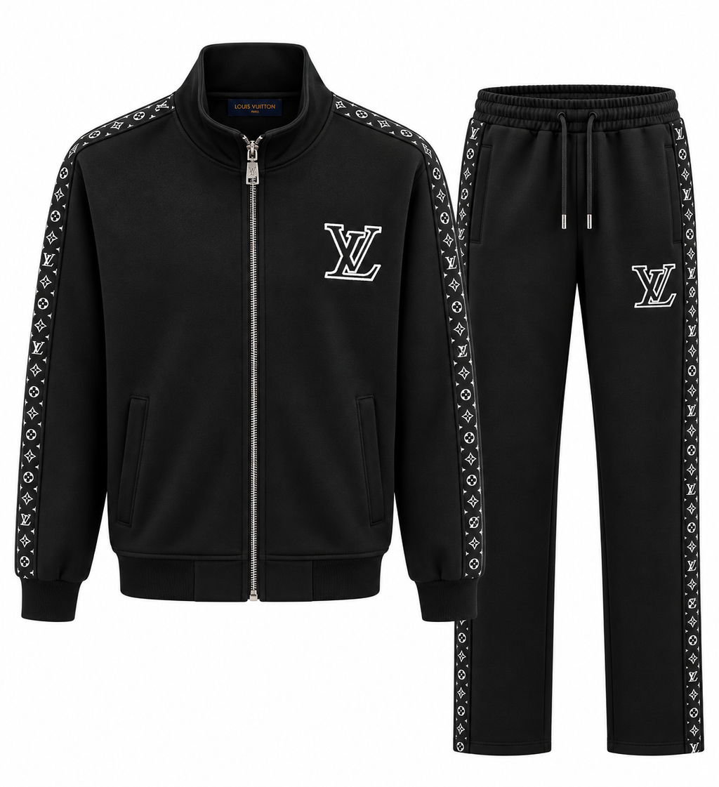 Мъжки спортен комплект Louis Vuitton в черно с Monogram детайли