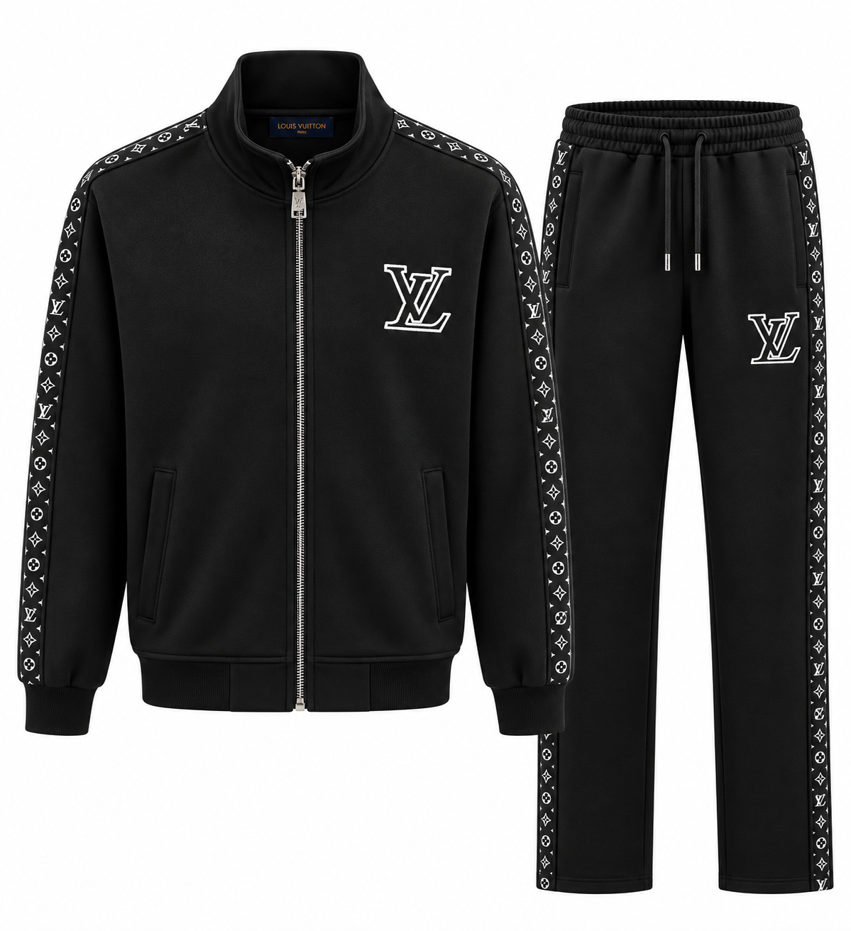 Мъжки спортен комплект Louis Vuitton в черно с Monogram детайли