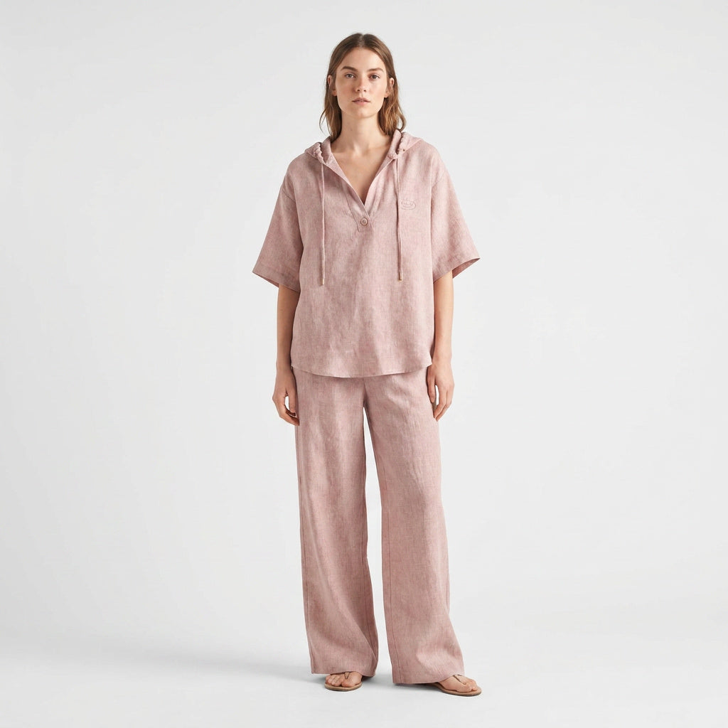 Дамски  луксозен комплект Prada Linen Blend Lounge Set – Blush Pink