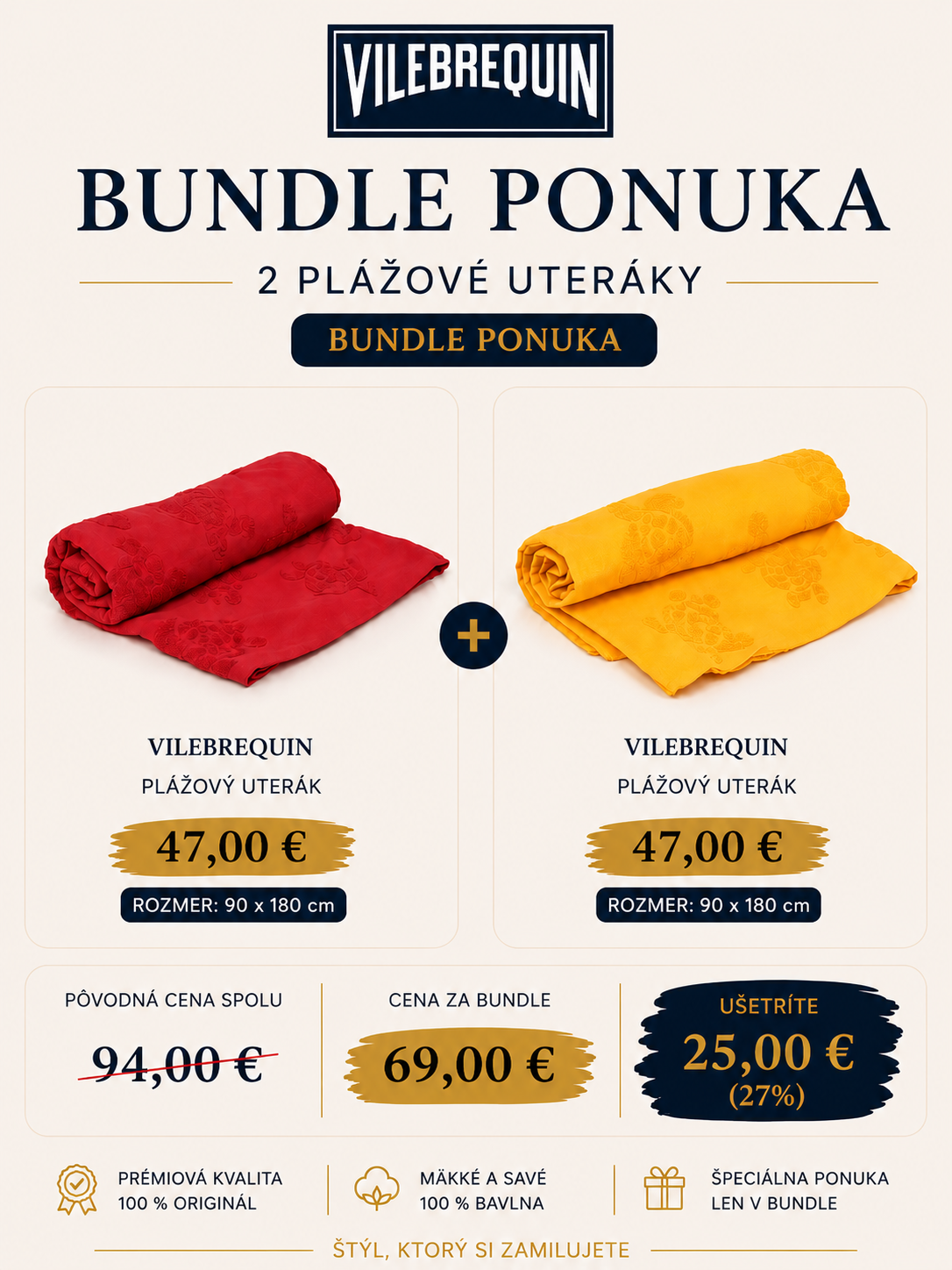Vilebrequin Bundle Ponuka – 2 prémiové plážové uteráky za zvýhodnenú cenu 69 €