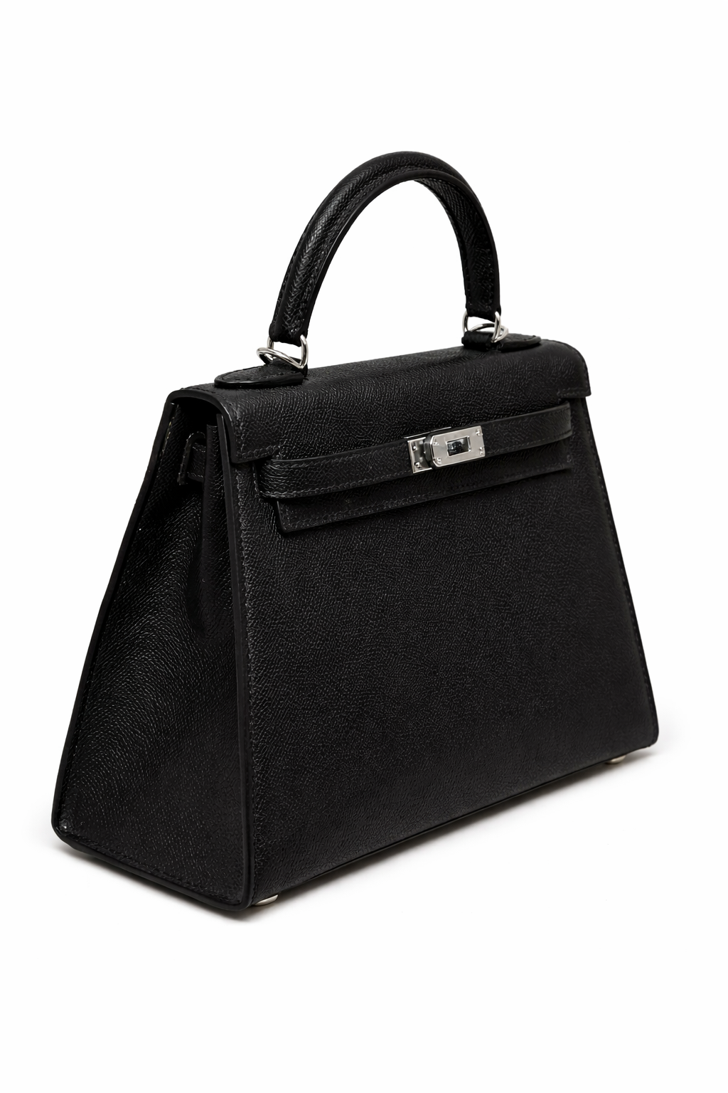 Hermès Kelly – Dámska čierna kabelka so strieborným kovaním