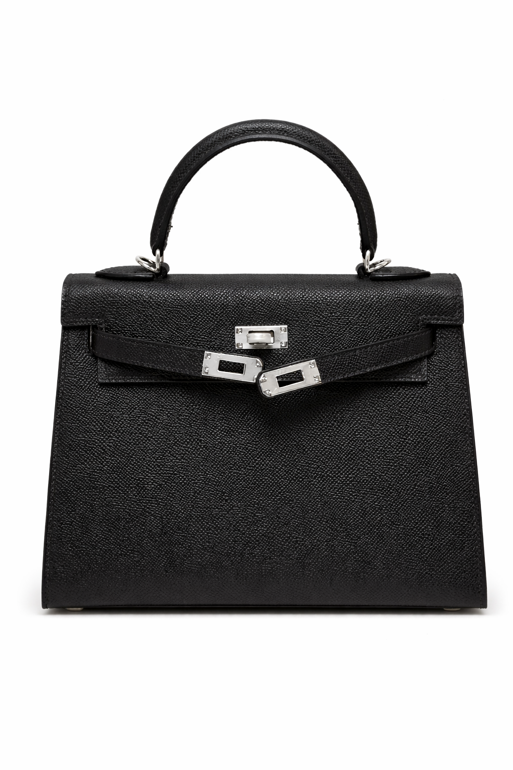 Hermès Kelly – Dámska čierna kabelka so strieborným kovaním