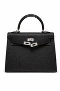 Hermès Kelly – Dámska čierna kabelka so strieborným kovaním