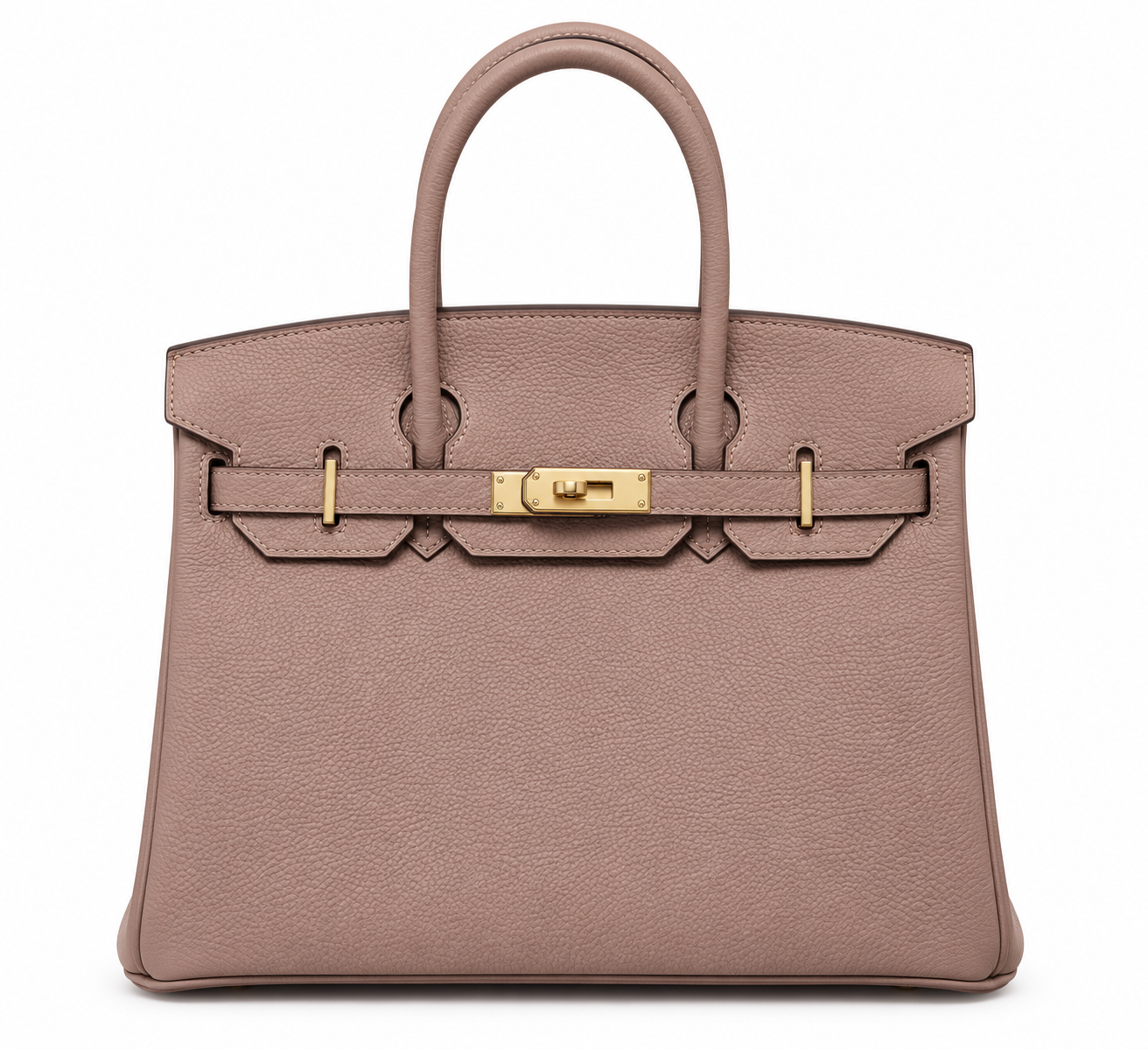 Hermès Birkin – Dámska kabelka v púdrovo ružovej farbe so zlatým kovaním