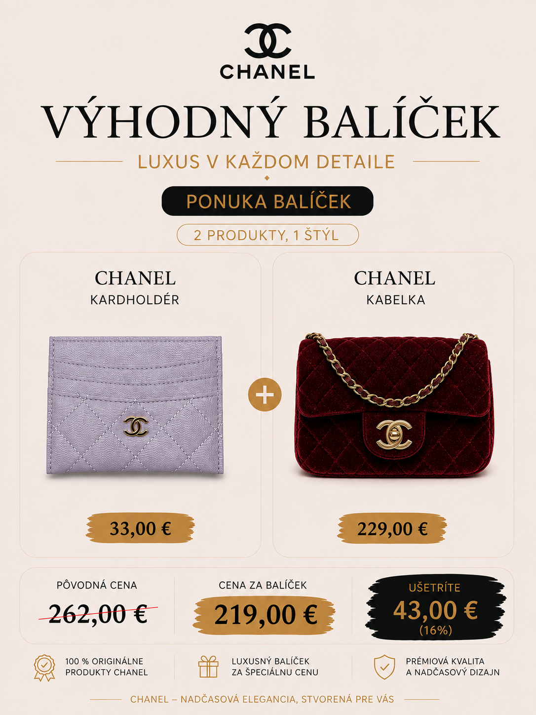 CHANEL Bundle Set – Kabelka + Kardholder | Ušetríte 43 €