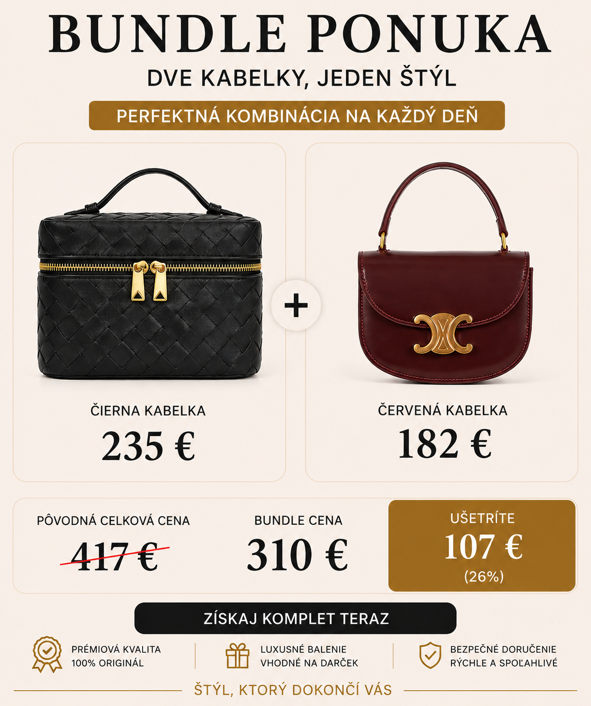 Bundle ponuka – 2 elegantné kabelky | Špeciálna cena 310 €