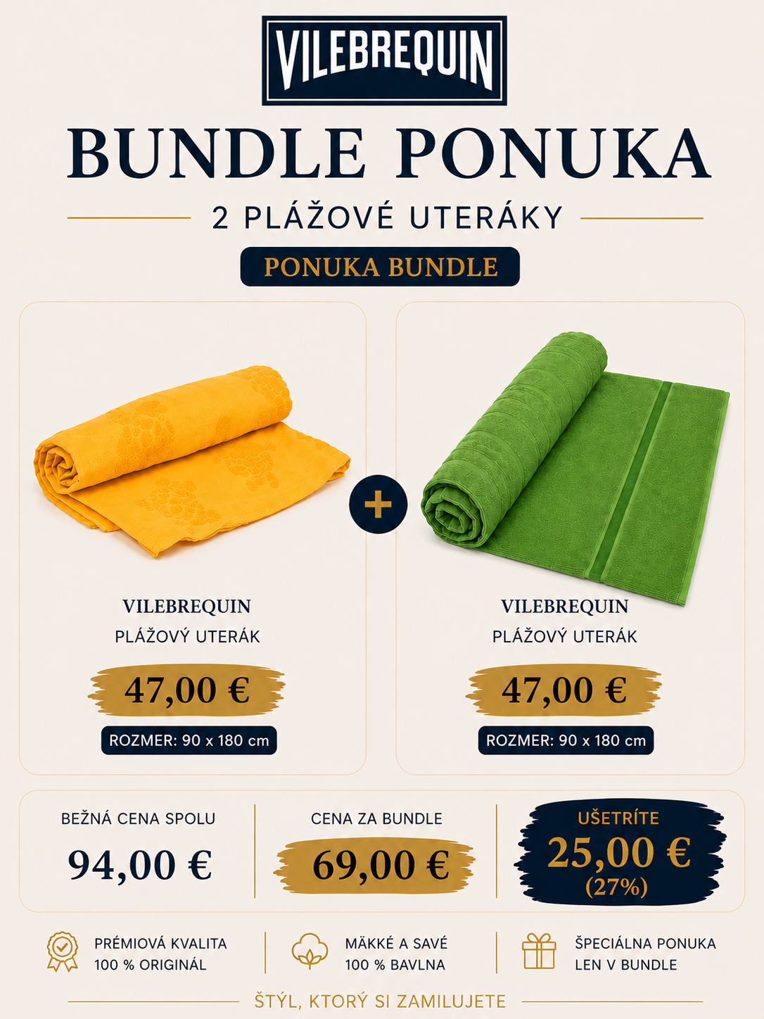 Vilebrequin Bundle Ponuka – 2 prémiové plážové uteráky za zvýhodnenú cenu 69 € (Copy)