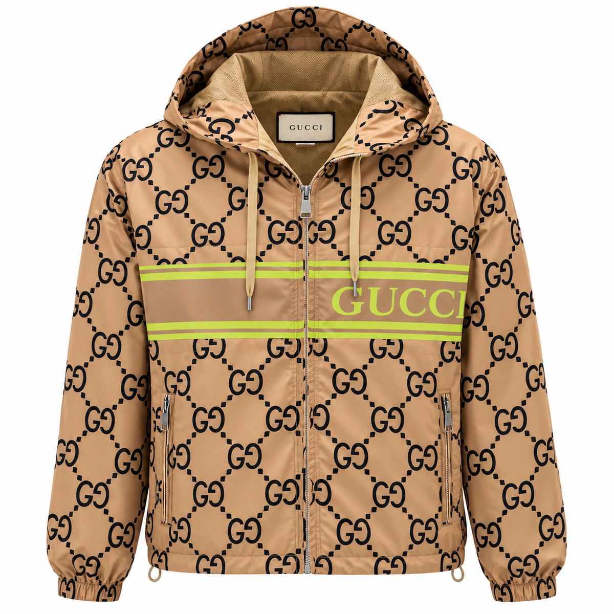 Мъжко яке Gucci с монограм и качулка – бежово