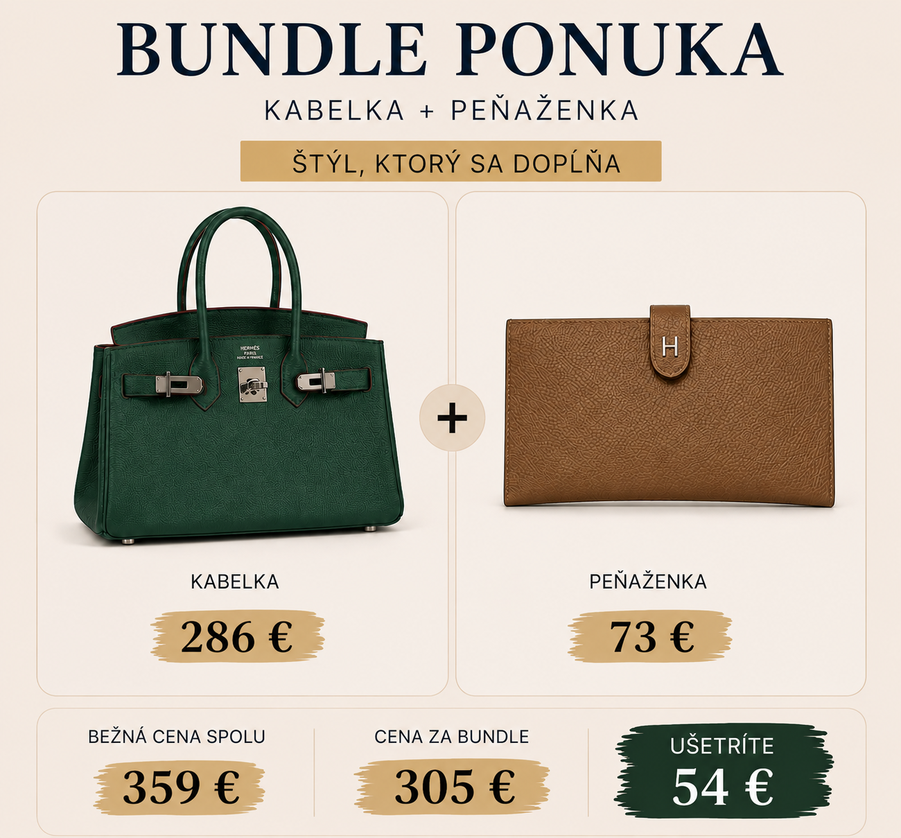 Luxusný Bundle – Kabelka + Peňaženka | Špeciálna cena 305 €