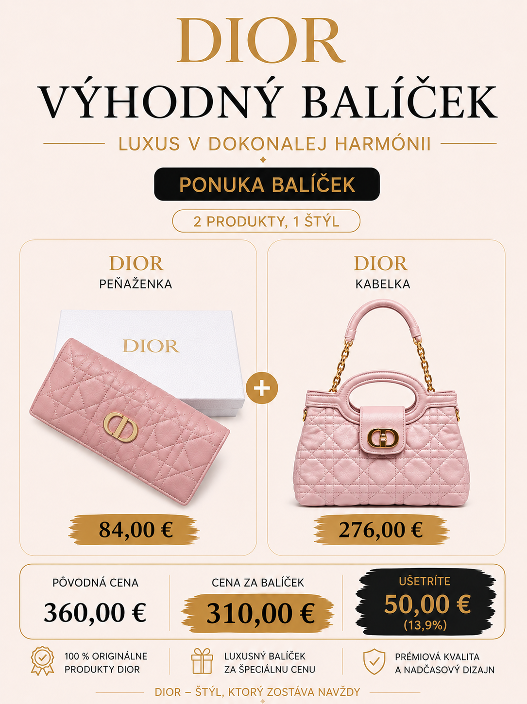 DIOR Bundle Set – Kabelka + Peňaženka | Ušetríte 50 €