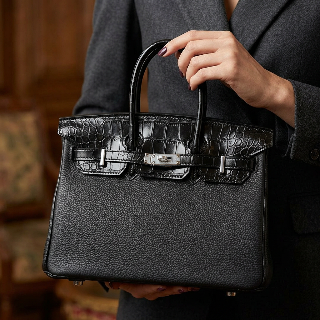 Дамска чанта Hermès – Birkin Bag Black (Crocodile Detail)