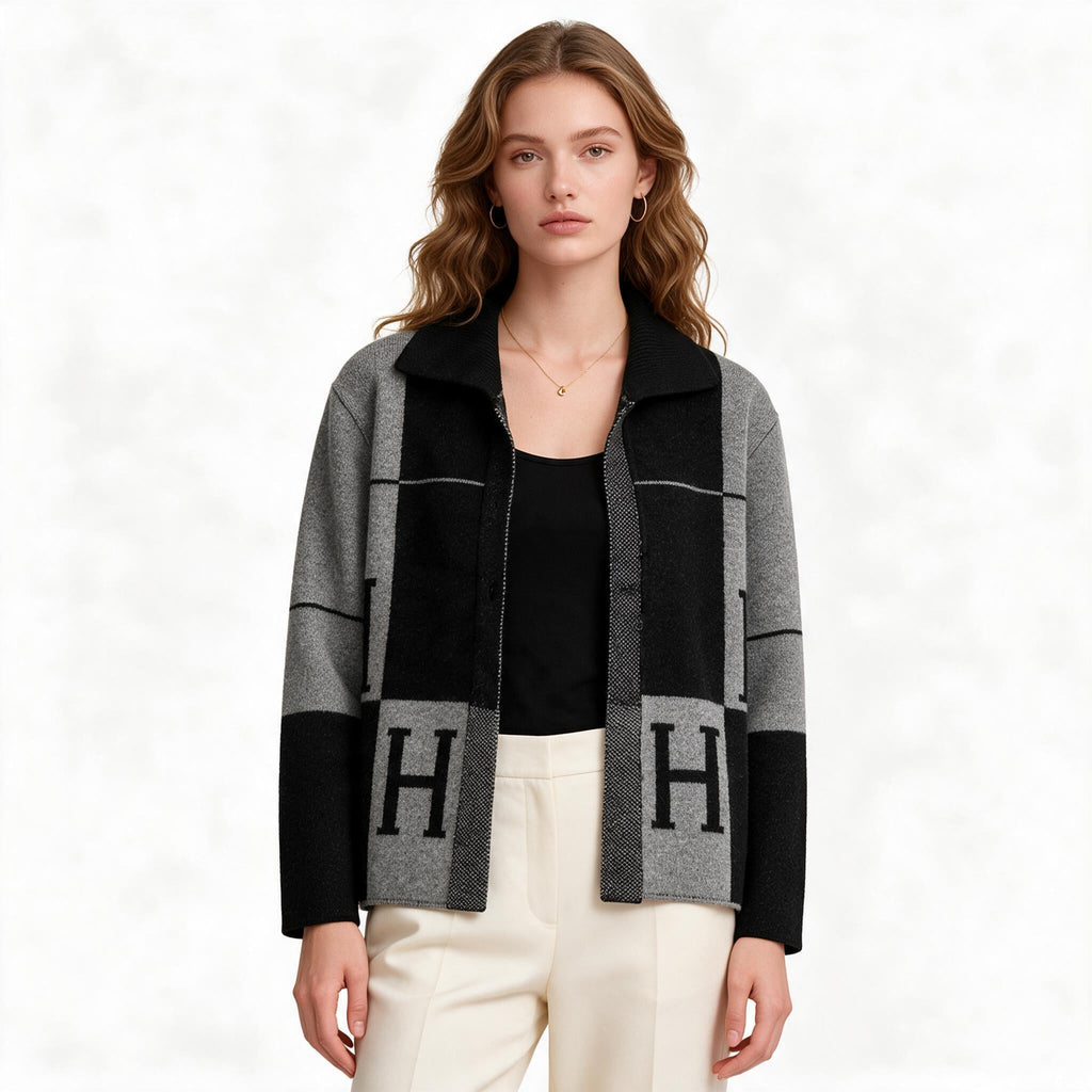 Дамска жилетка Hermès – черно и бяло с H мотиви (Copy)