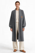 Дамска дълга плетена жилетка HERMÈS – сива с декоративно лого