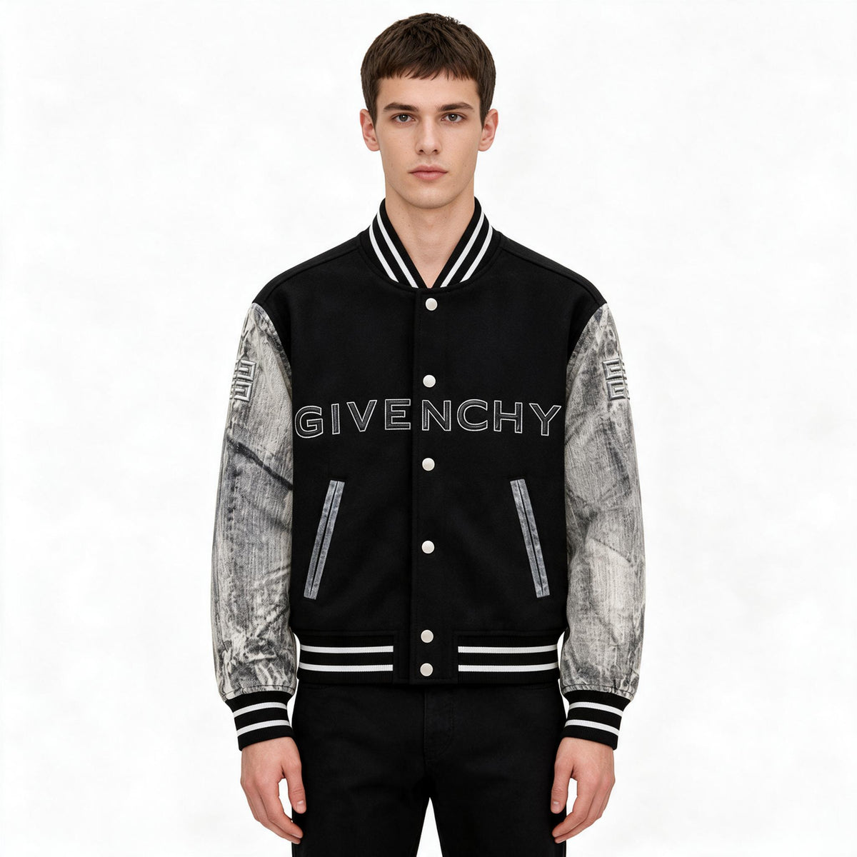 Мъжко яке Givenchy тип бомбър – черно със сиви ръкави