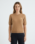 Celine – Дамска плетена блуза с къс ръкав в цвят камел