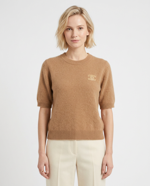 Celine – Dámsky pletený top s krátkym rukávom vo farbe camel
