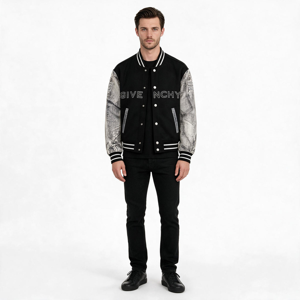 Мъжко яке Givenchy тип бомбър – черно със сиви ръкави