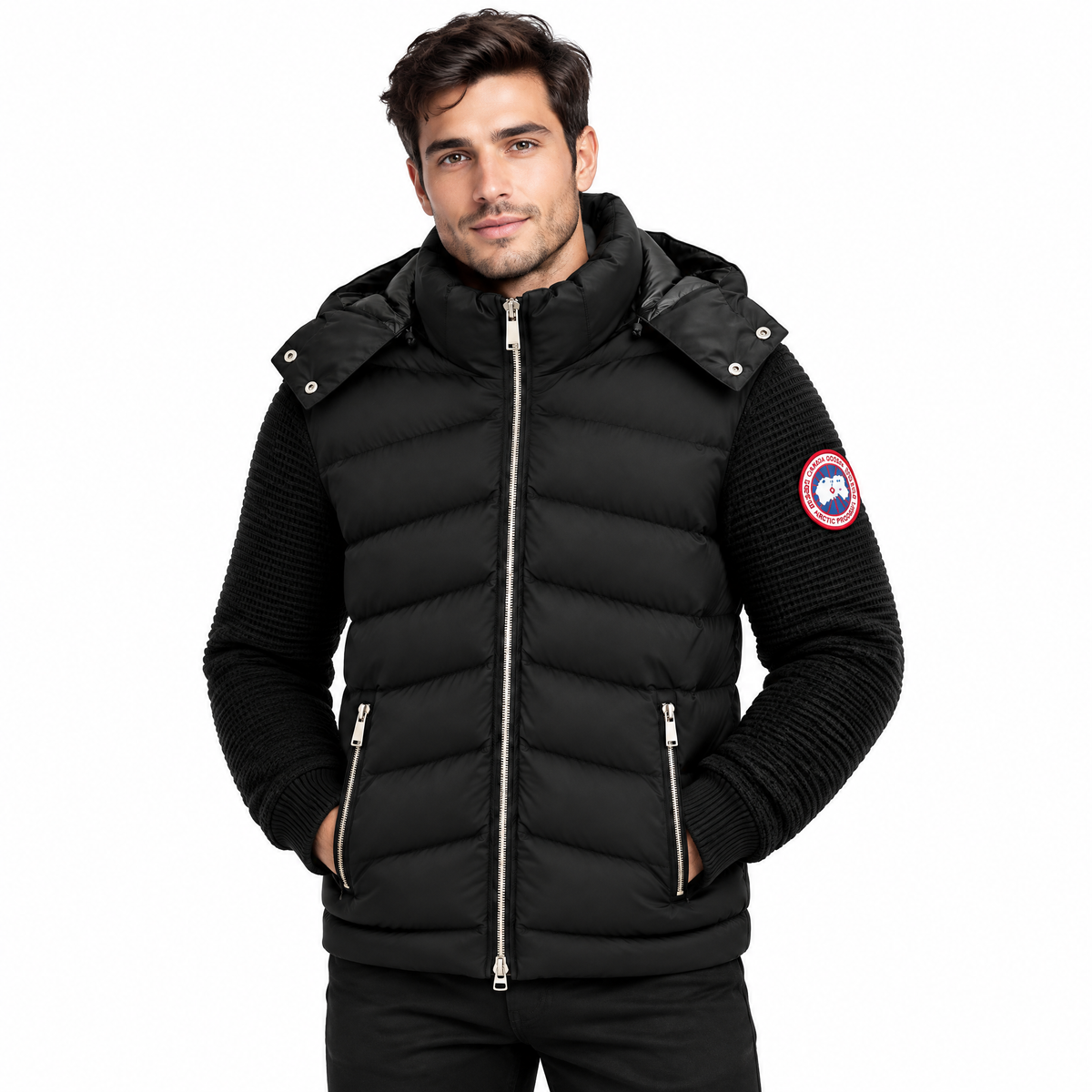 Мъжко есенно-зимно яке Canada Goose в черно с плетени ръкави