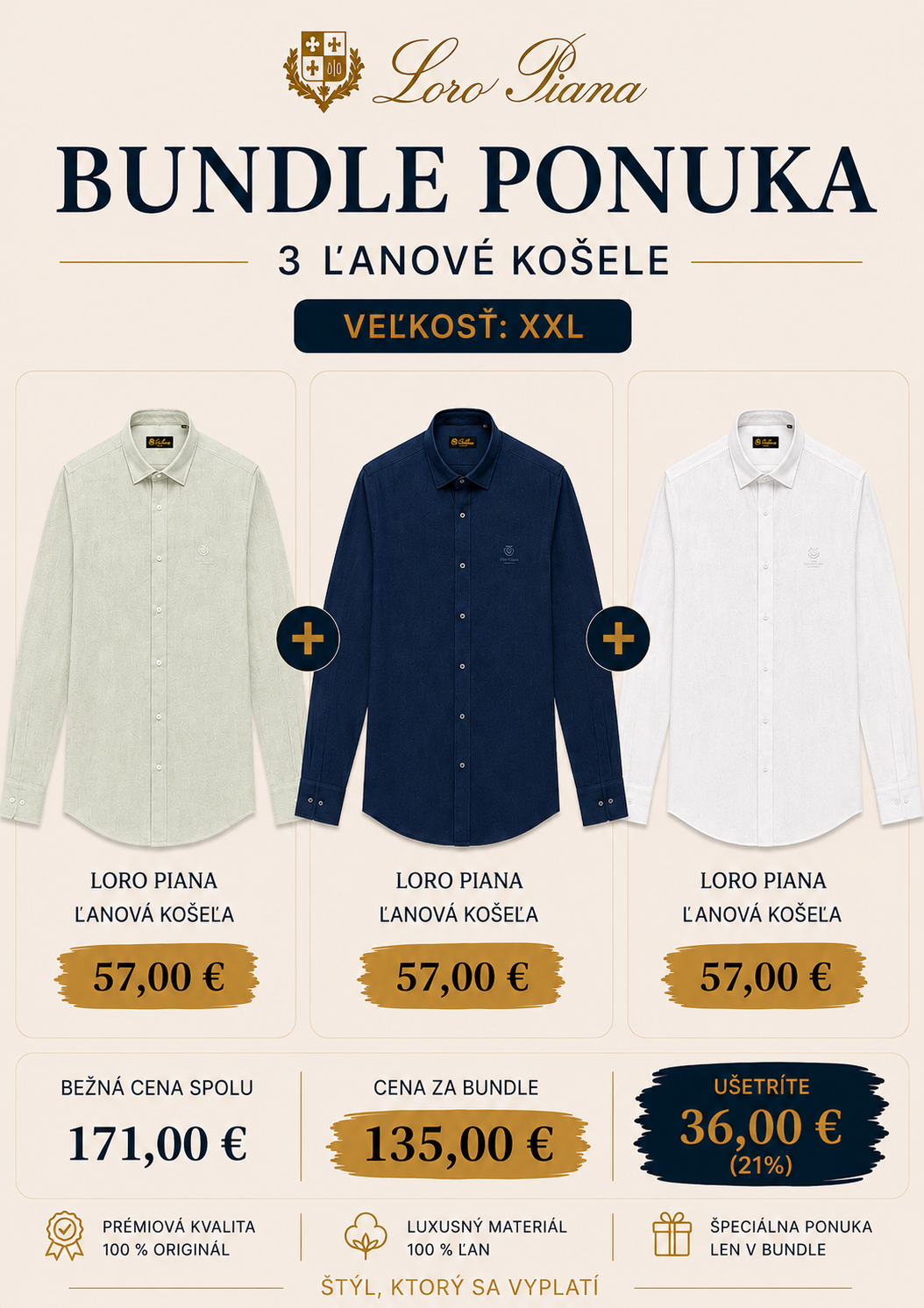 Loro Piana Bundle – 3 ľanové košele XXL | Špeciálna cena 135 €