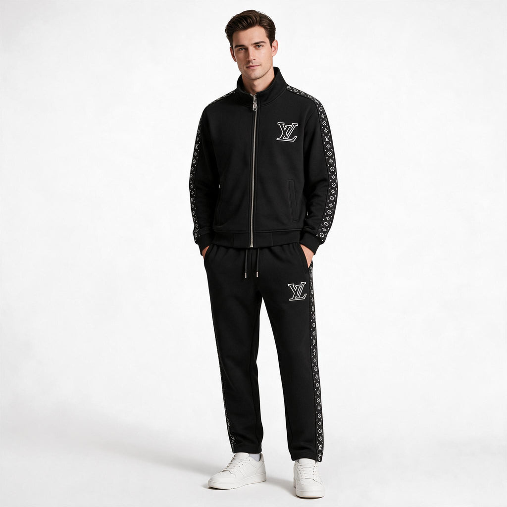 Мъжки спортен комплект Louis Vuitton в черно с Monogram детайли