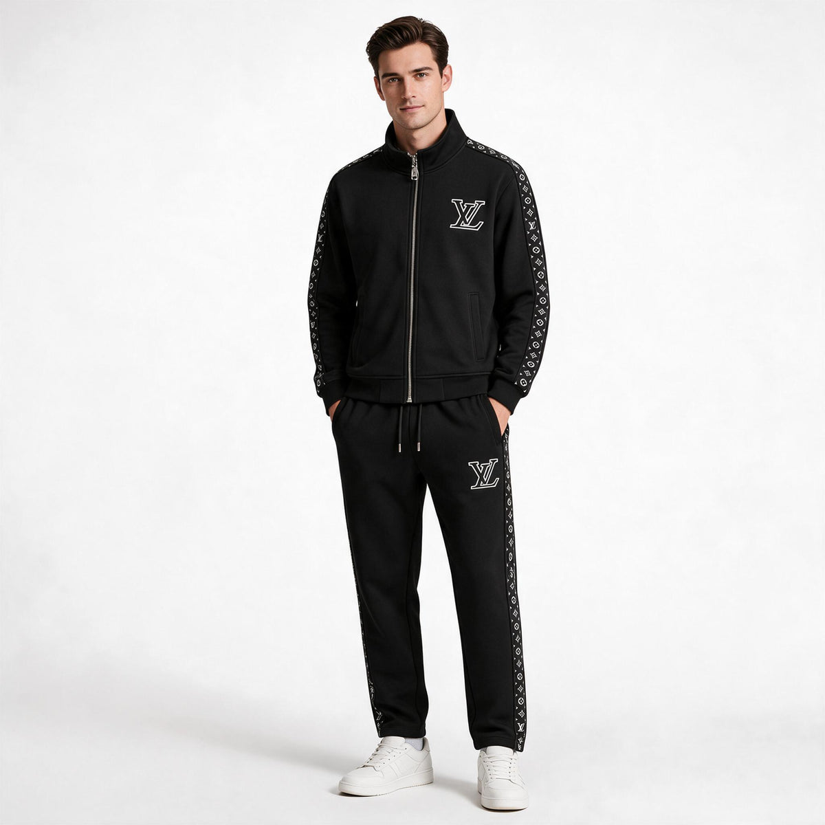 Мъжки спортен комплект Louis Vuitton в черно с Monogram детайли